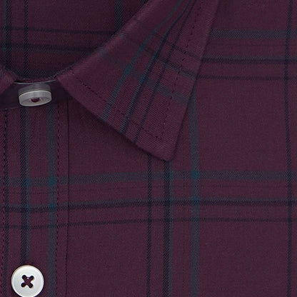 Men's 100% Cotton Windowpane Checkered Half Sleeves Shirt (Wine) FSH511837_2
