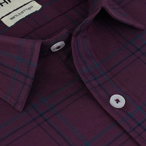 Men's 100% Cotton Windowpane Checkered Half Sleeves Shirt (Wine) FSH511837_4