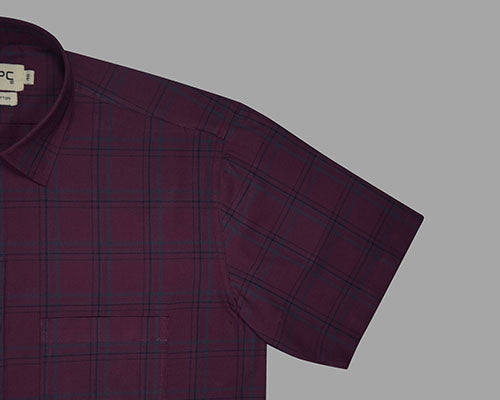 Men's 100% Cotton Windowpane Checkered Half Sleeves Shirt (Wine) FSH511837_5