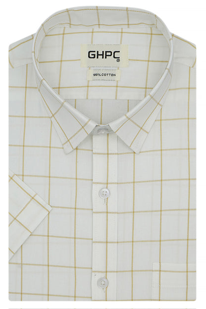 Men's 100% Cotton Graph Checkered Half Sleeves Shirt (White) FSH511901_1