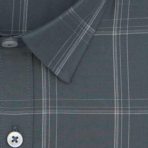 Men's 100% Cotton Windowpane Checkered Half Sleeves Shirt (Grey) FSH512150_2