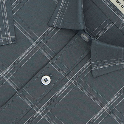 Men's 100% Cotton Windowpane Checkered Half Sleeves Shirt (Grey) FSH512150_3