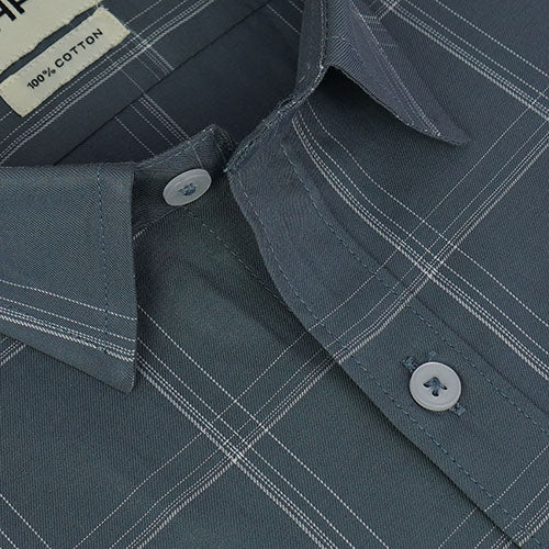 Men's 100% Cotton Windowpane Checkered Half Sleeves Shirt (Grey) FSH512150_4