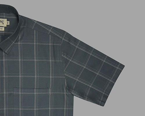 Men's 100% Cotton Windowpane Checkered Half Sleeves Shirt (Grey) FSH512150_5