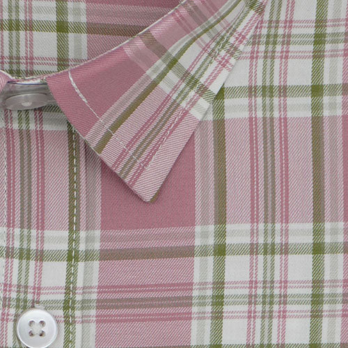 Men's 100% Cotton Plaid Checkered Half Sleeves Shirt (Pink) FSH512211_2