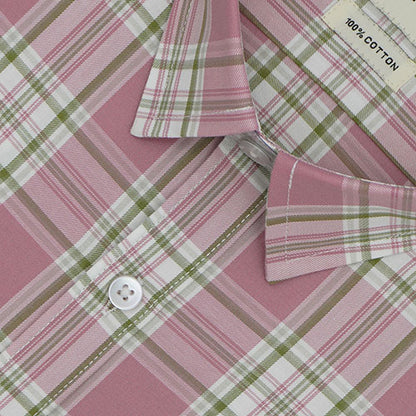 Men's 100% Cotton Plaid Checkered Half Sleeves Shirt (Pink) FSH512211_3