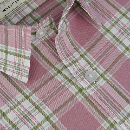 Men's 100% Cotton Plaid Checkered Half Sleeves Shirt (Pink) FSH512211_4