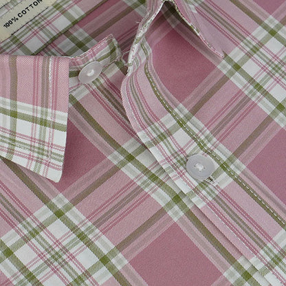 Men's 100% Cotton Plaid Checkered Half Sleeves Shirt (Pink) FSH512211_4