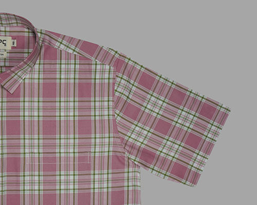 Men's 100% Cotton Plaid Checkered Half Sleeves Shirt (Pink) FSH512211_5