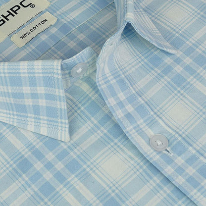Men's 100% Cotton Plaid Checkered Half Sleeves Shirt (Blue) FSH512447_4