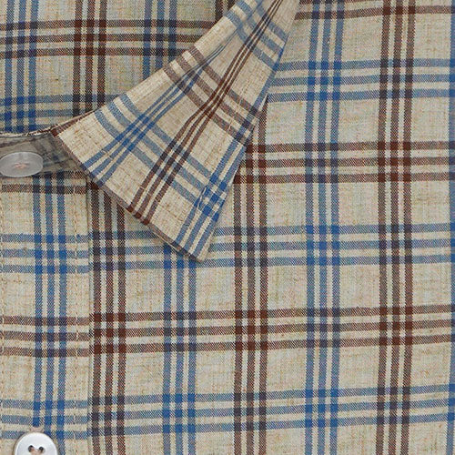 Men's 100% Cotton Windowpane Checkered Half Sleeves Shirt (Brown) FSH512519_2