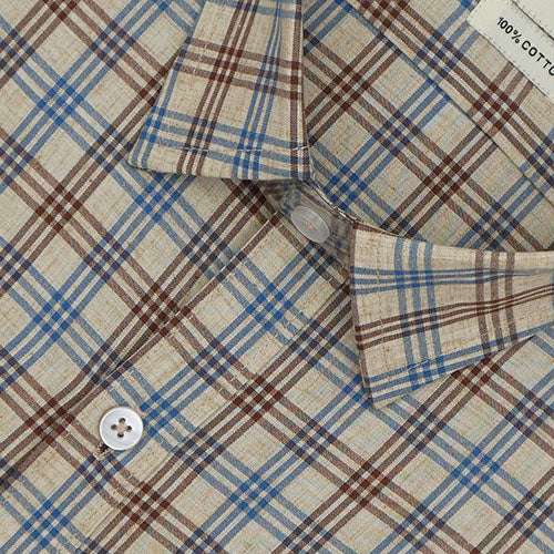 Men's 100% Cotton Windowpane Checkered Half Sleeves Shirt (Brown) FSH512519_3