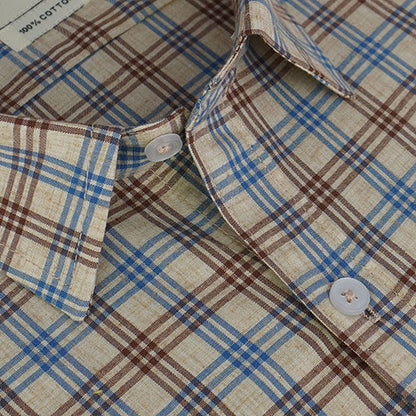 Men's 100% Cotton Windowpane Checkered Half Sleeves Shirt (Brown) FSH512519_4