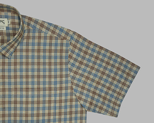 Men's 100% Cotton Windowpane Checkered Half Sleeves Shirt (Brown) FSH512519_5