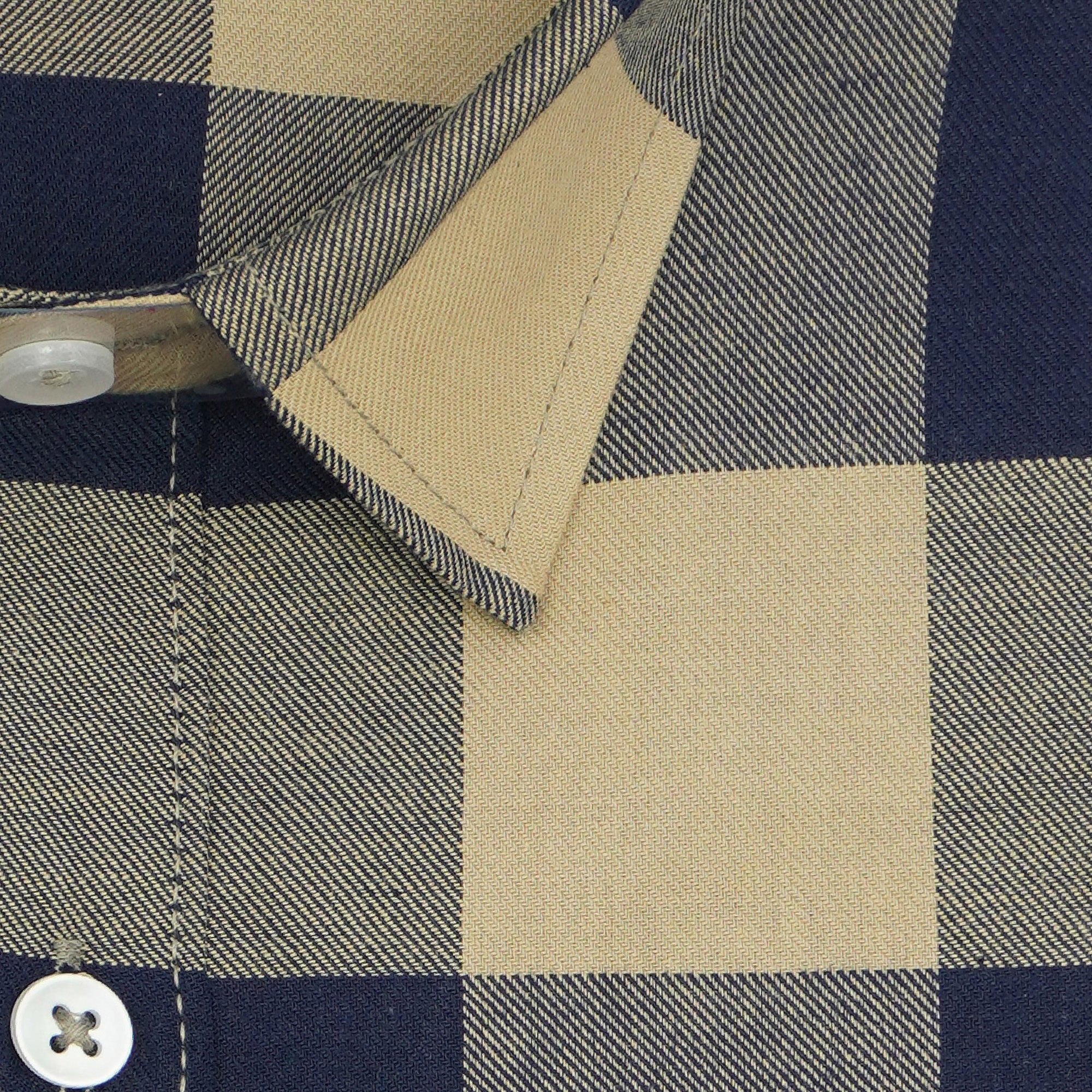 Men's 100% Cotton Checkered Half Sleeves Shirt (Khaki)