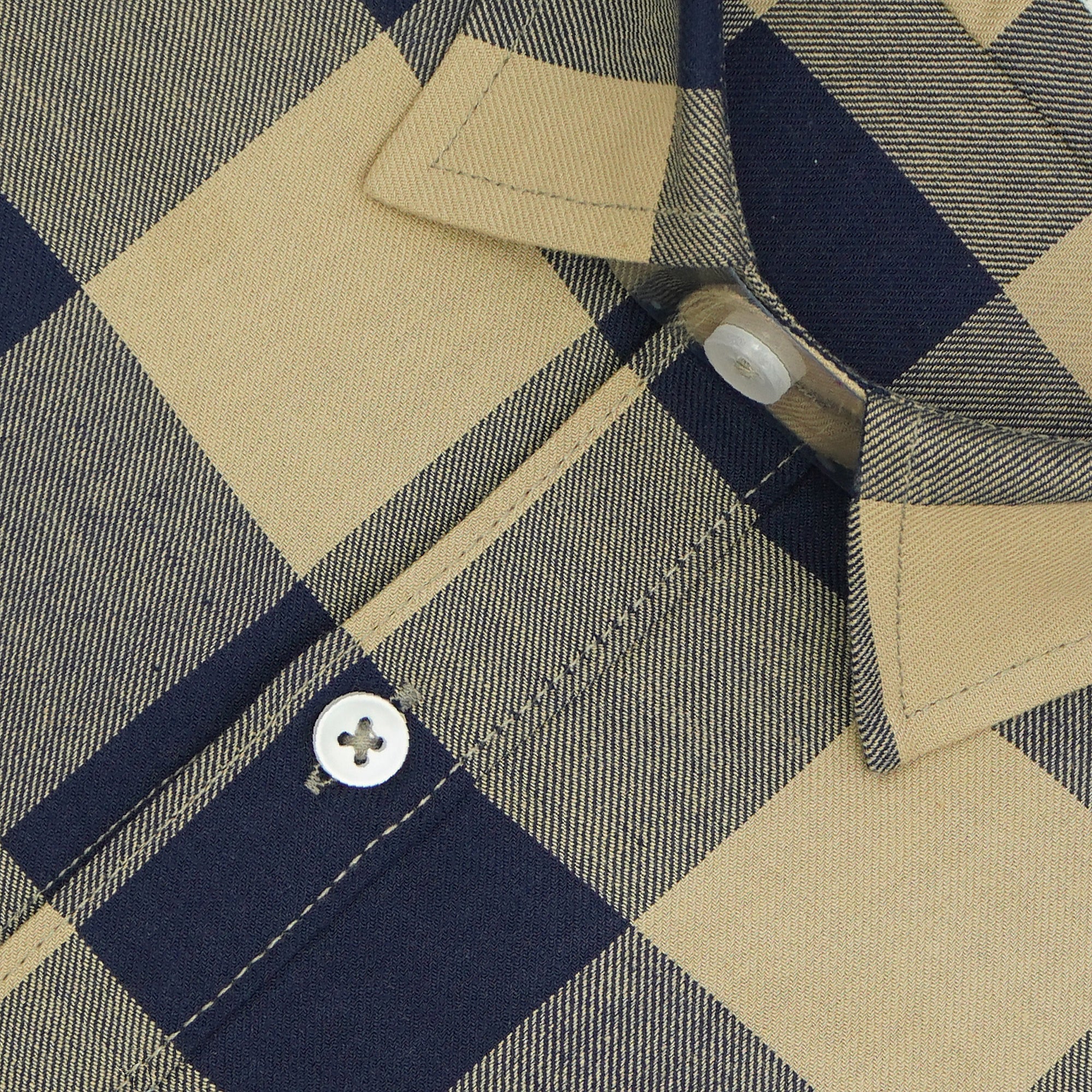 Men's 100% Cotton Checkered Half Sleeves Shirt (Khaki)