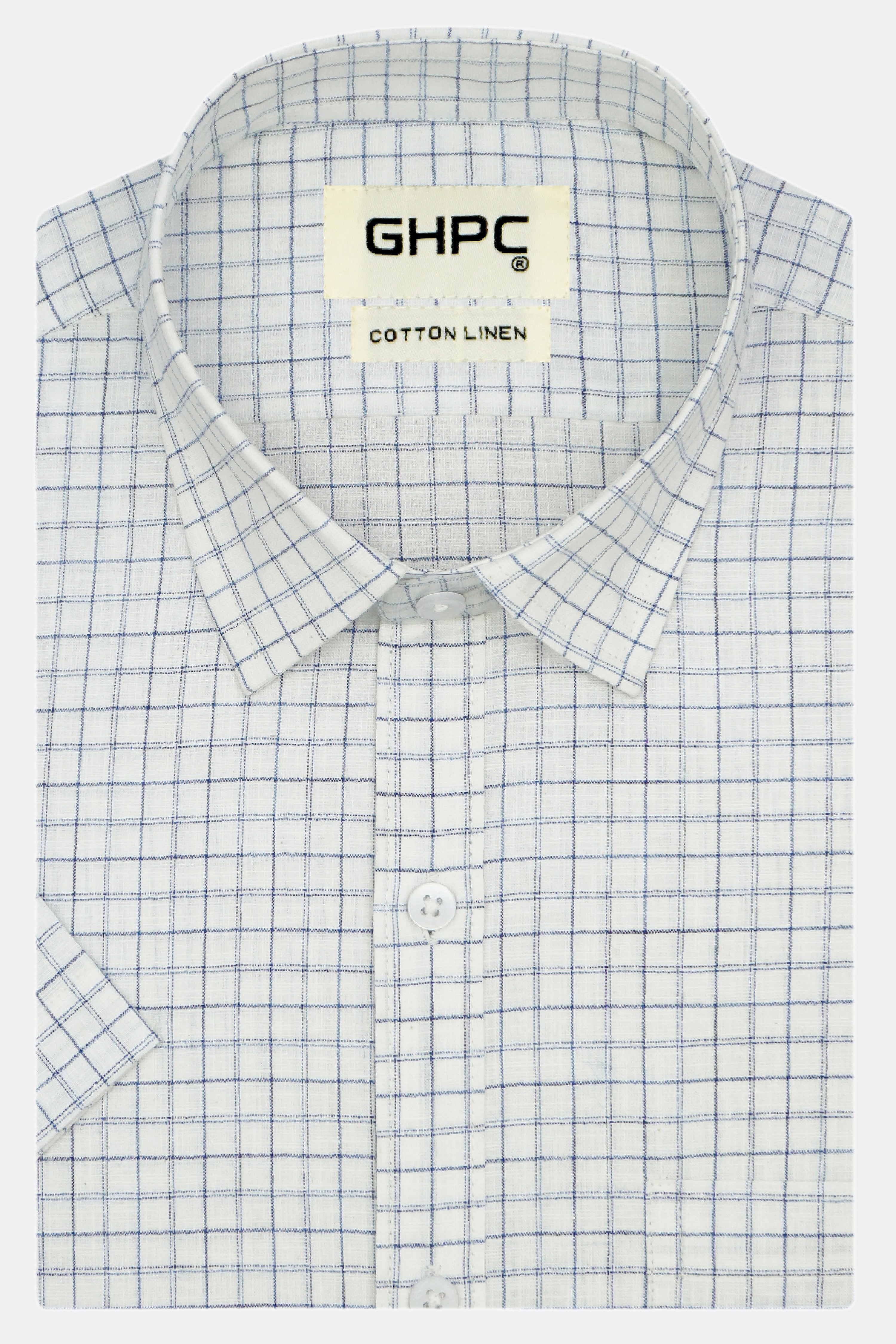 Men's Cotton Linen Checkered Half Sleeves Shirt (Blue)