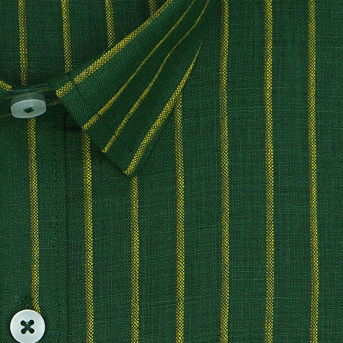 Men's Cotton Linen Chalk Striped Half Sleeves Shirt (Bottle Green)
