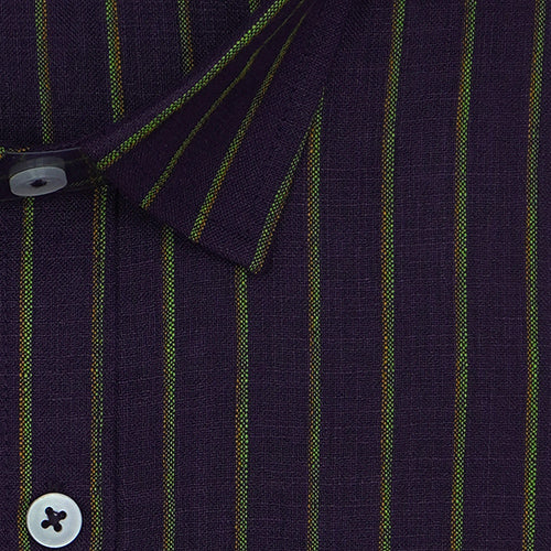 Men's Cotton Linen Chalk Striped Half Sleeves Shirt (Wine)