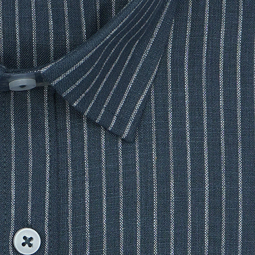 Men's Cotton Linen Chalk Striped Half Sleeves Shirt (Misty Blue)