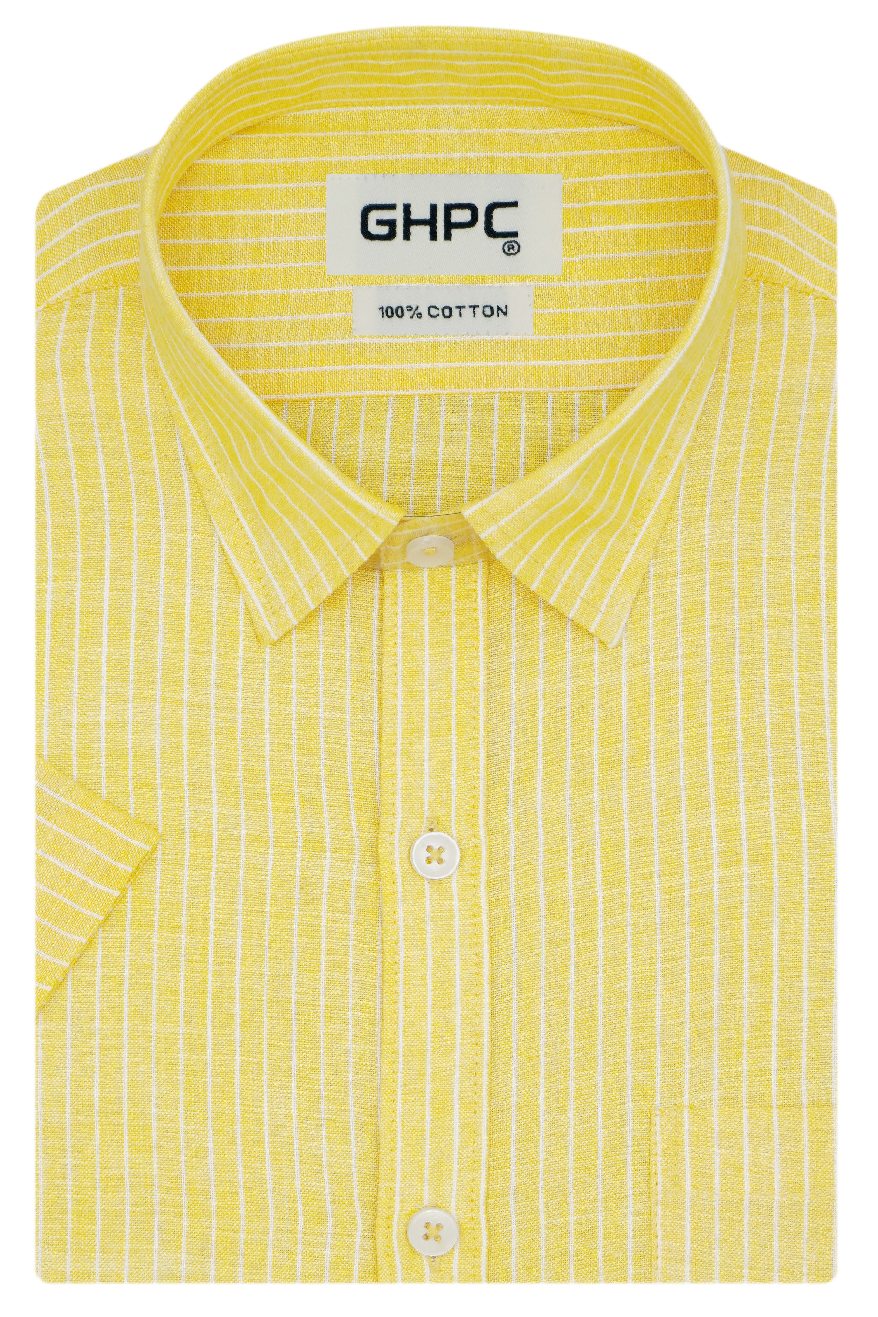 Men's Cotton Linen Striped Half Sleeves Shirt (Yellow)