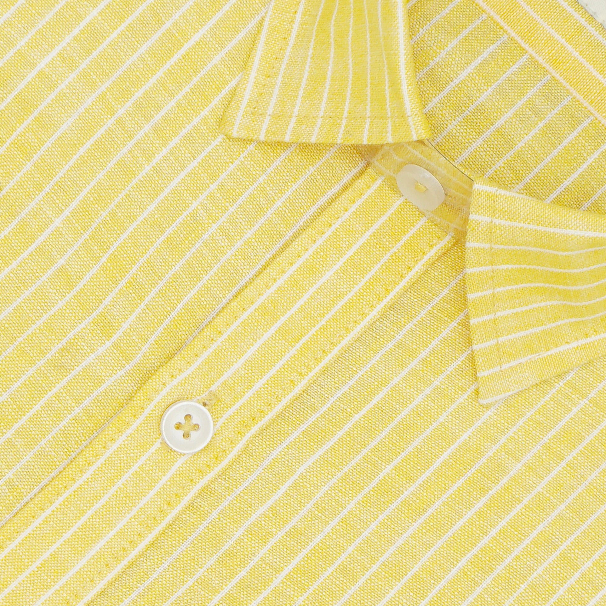 Men's Cotton Linen Striped Half Sleeves Shirt (Yellow)