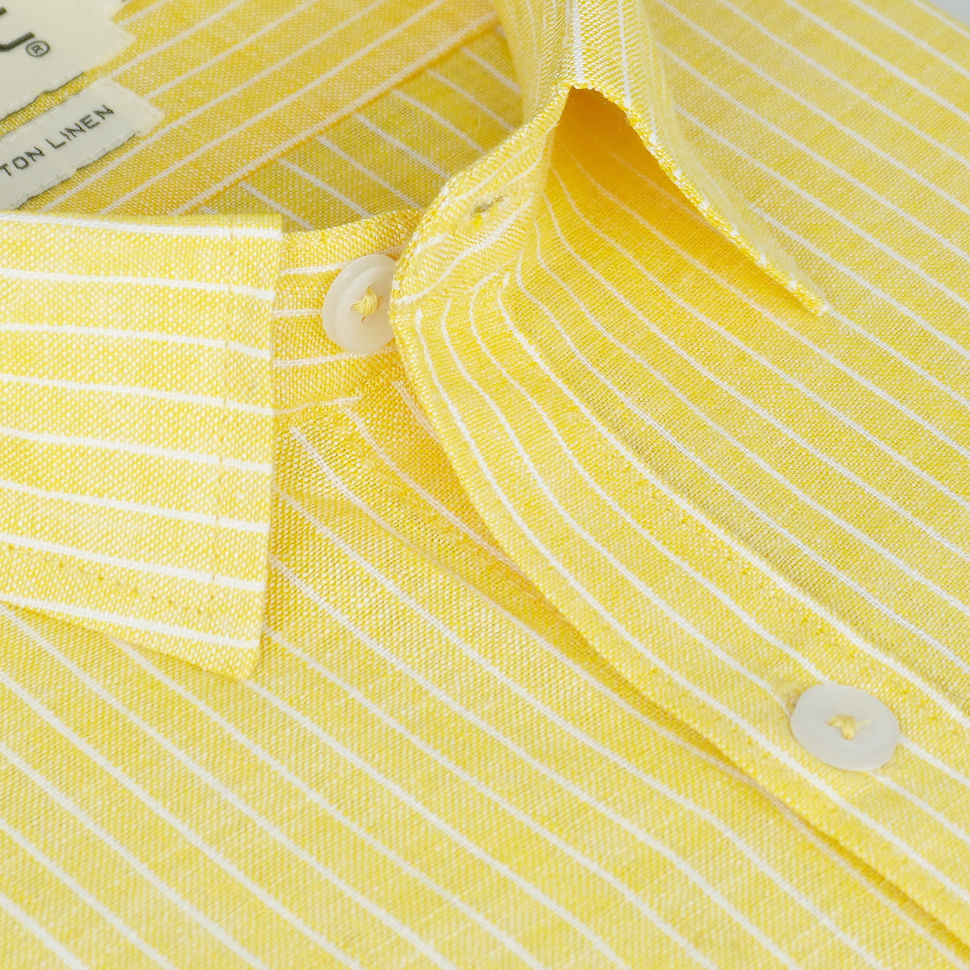 Men's Cotton Linen Striped Half Sleeves Shirt (Yellow)