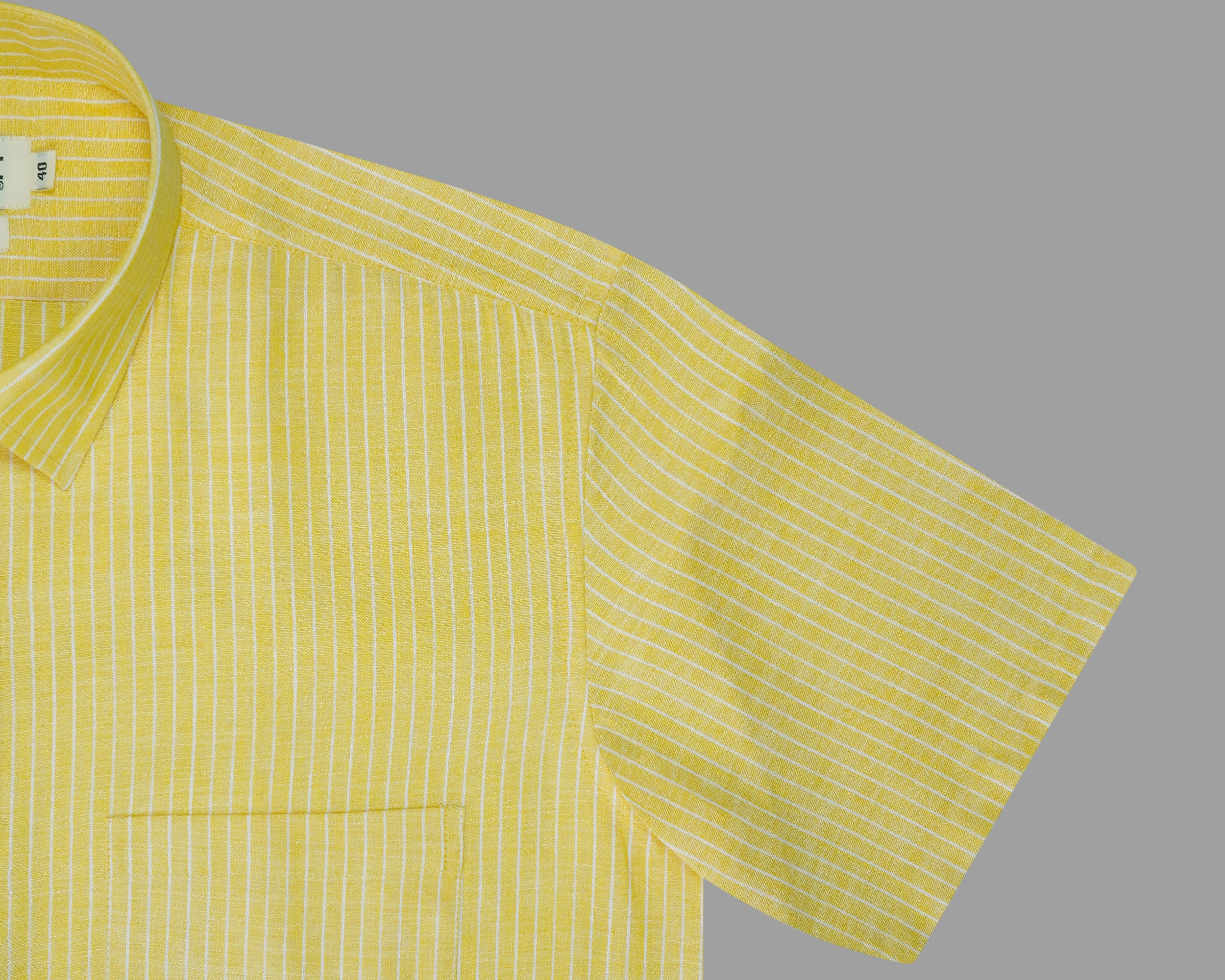 Men's Cotton Linen Striped Half Sleeves Shirt (Yellow)