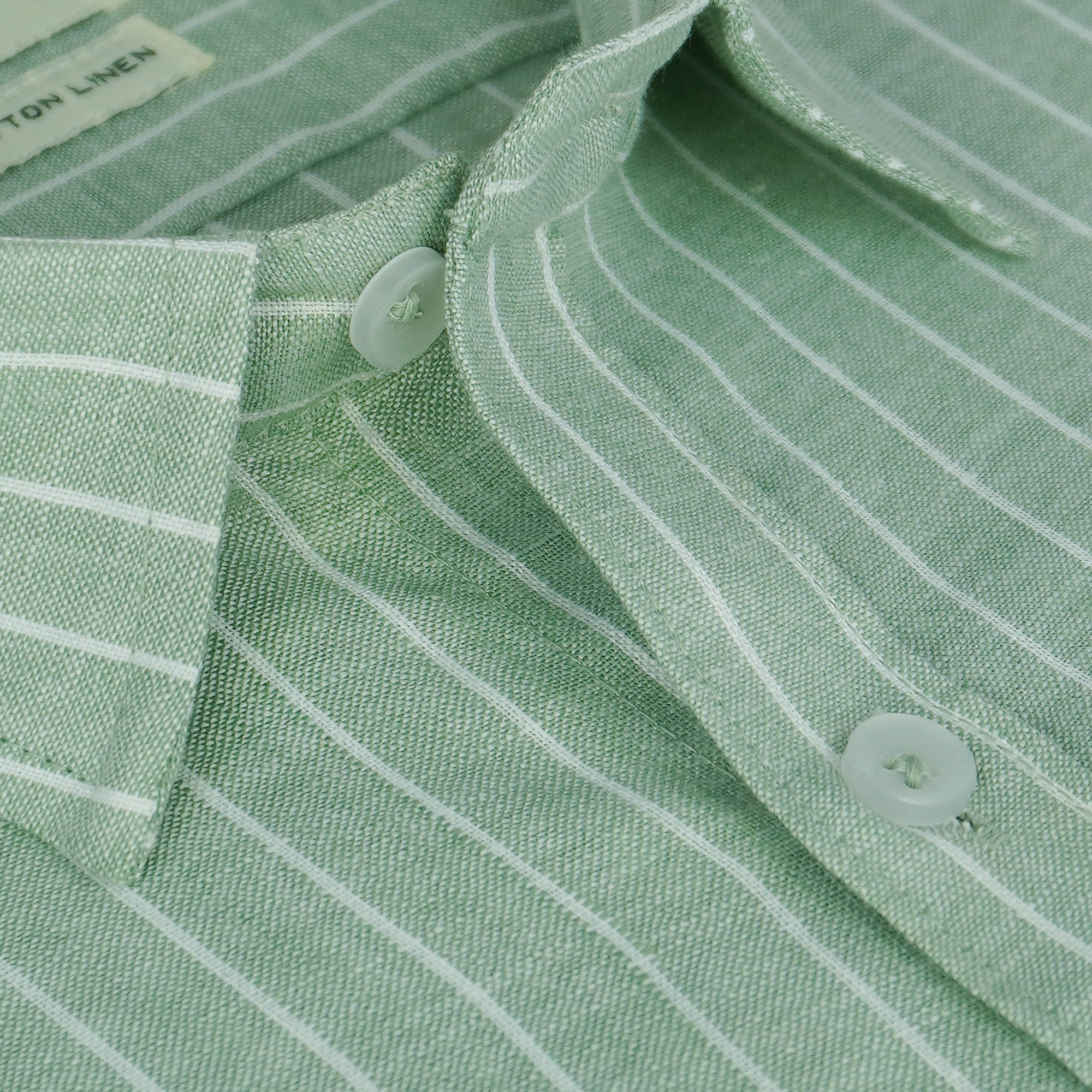 Men's Cotton Linen Striped Half Sleeves Shirt (Green)