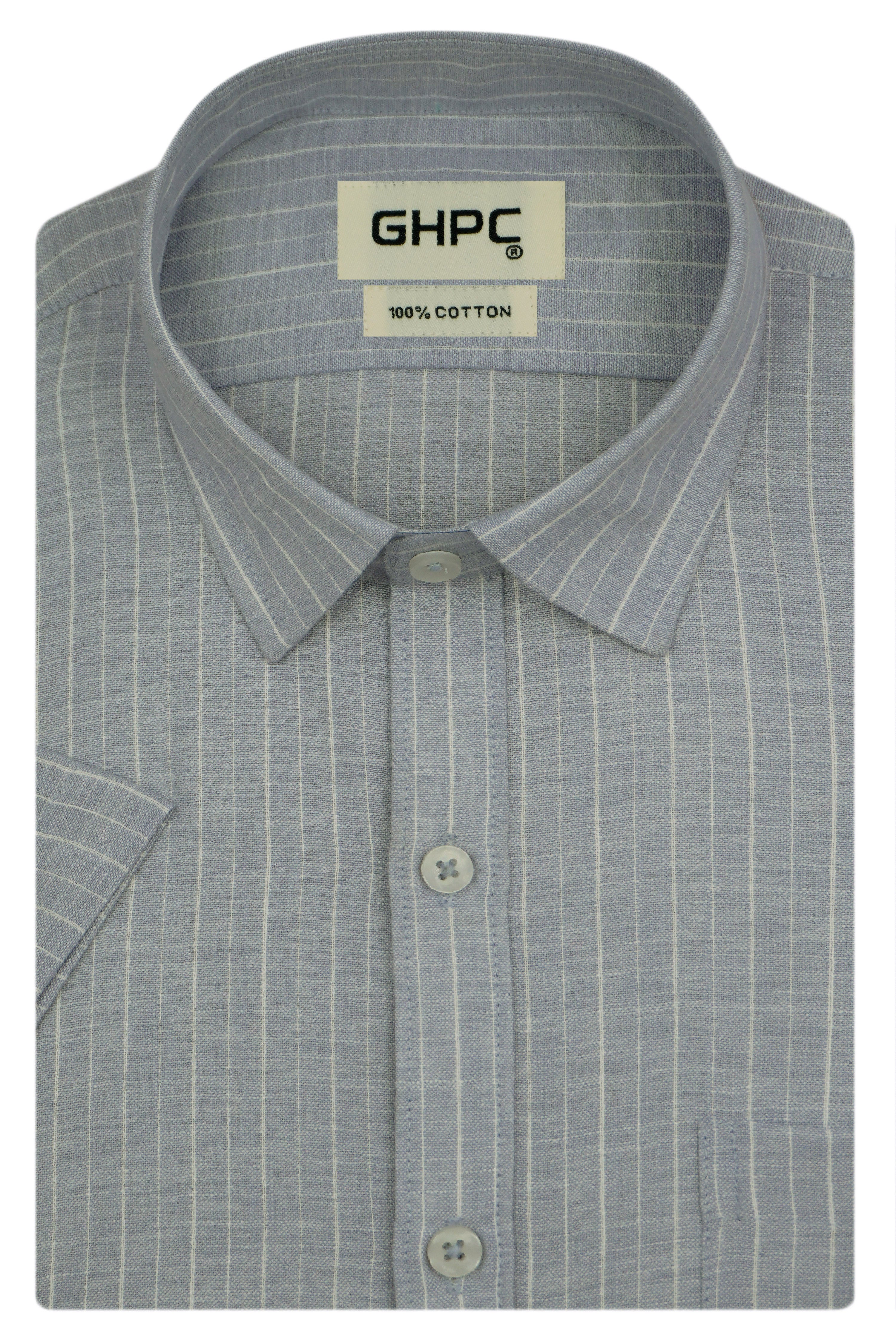 Men's Cotton Linen Striped Half Sleeves Shirt (Grey)