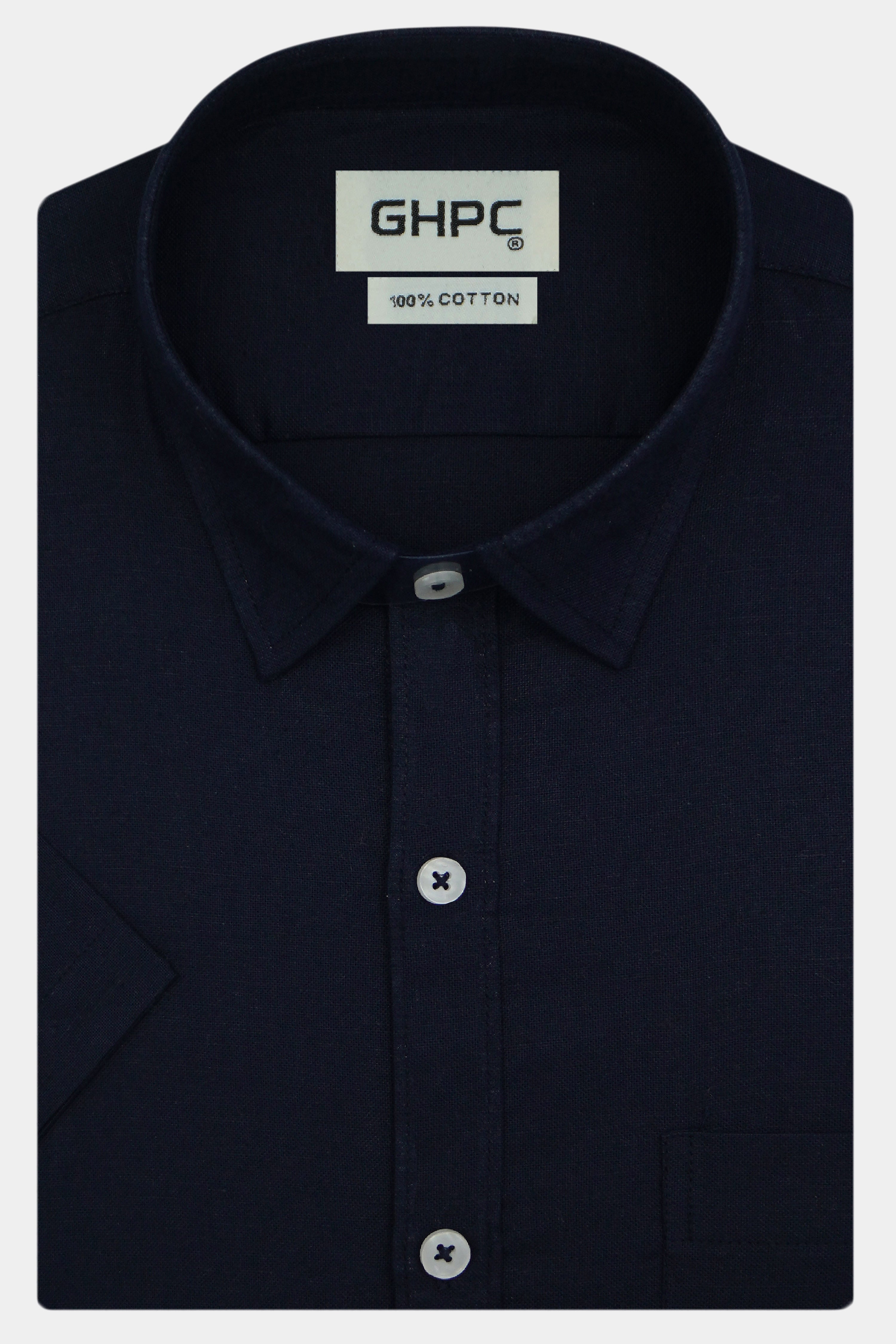 Men's 100% Cotton Plain Solid Half Sleeves Shirt (Navy)