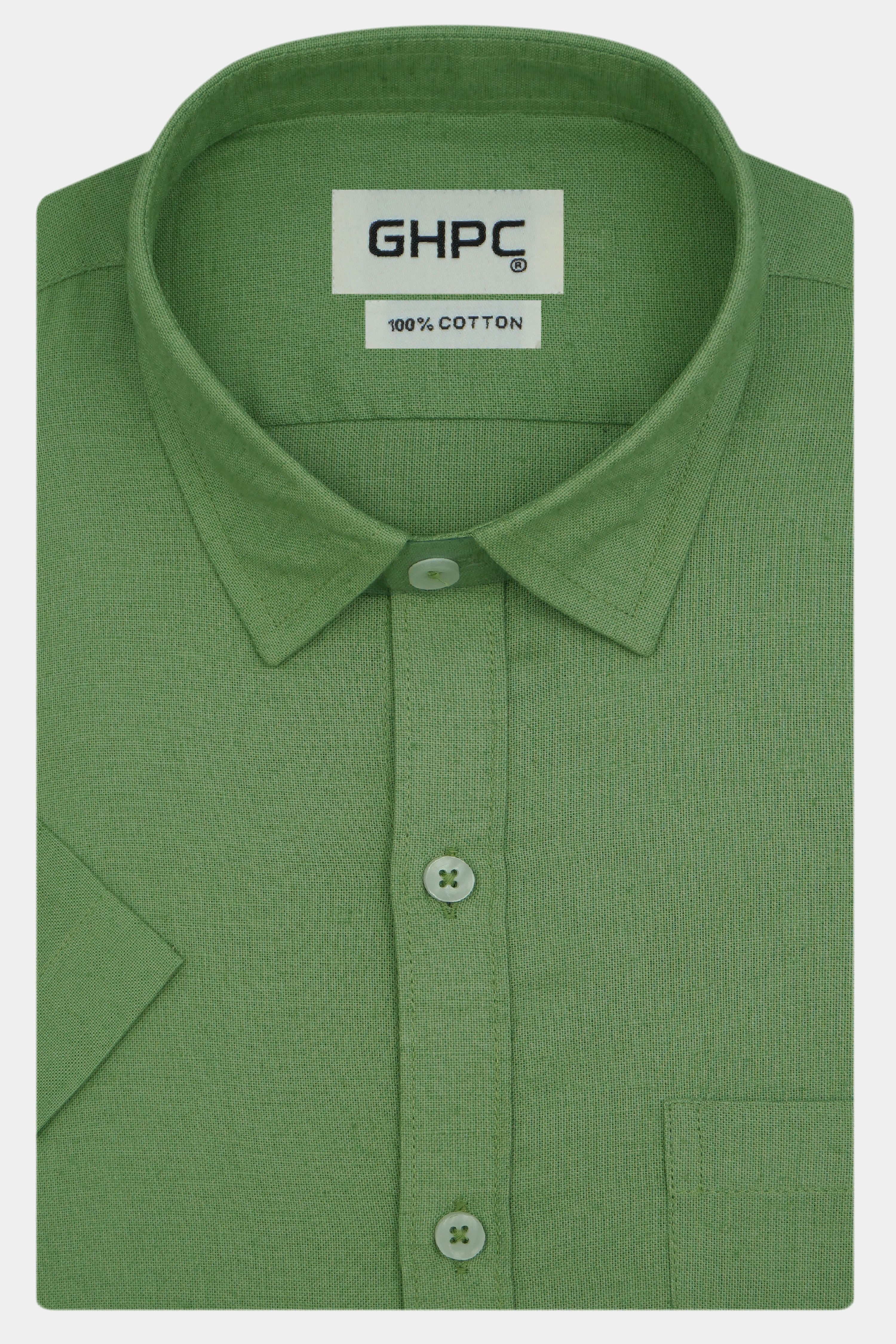 Men's 100% Cotton Plain Solid Half Sleeves Shirt (Green)