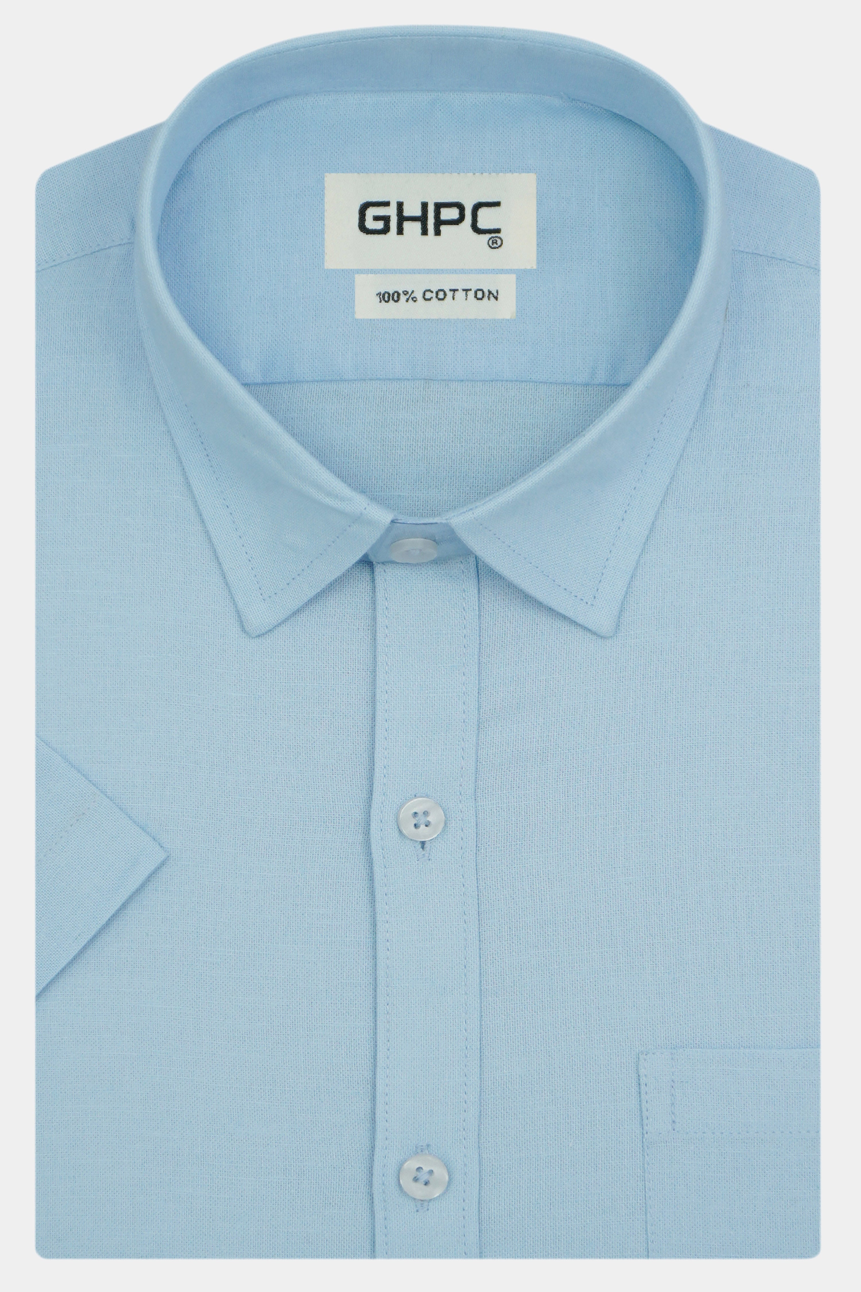 Men's 100% Cotton Plain Solid Half Sleeves Shirt (Sky Blue)