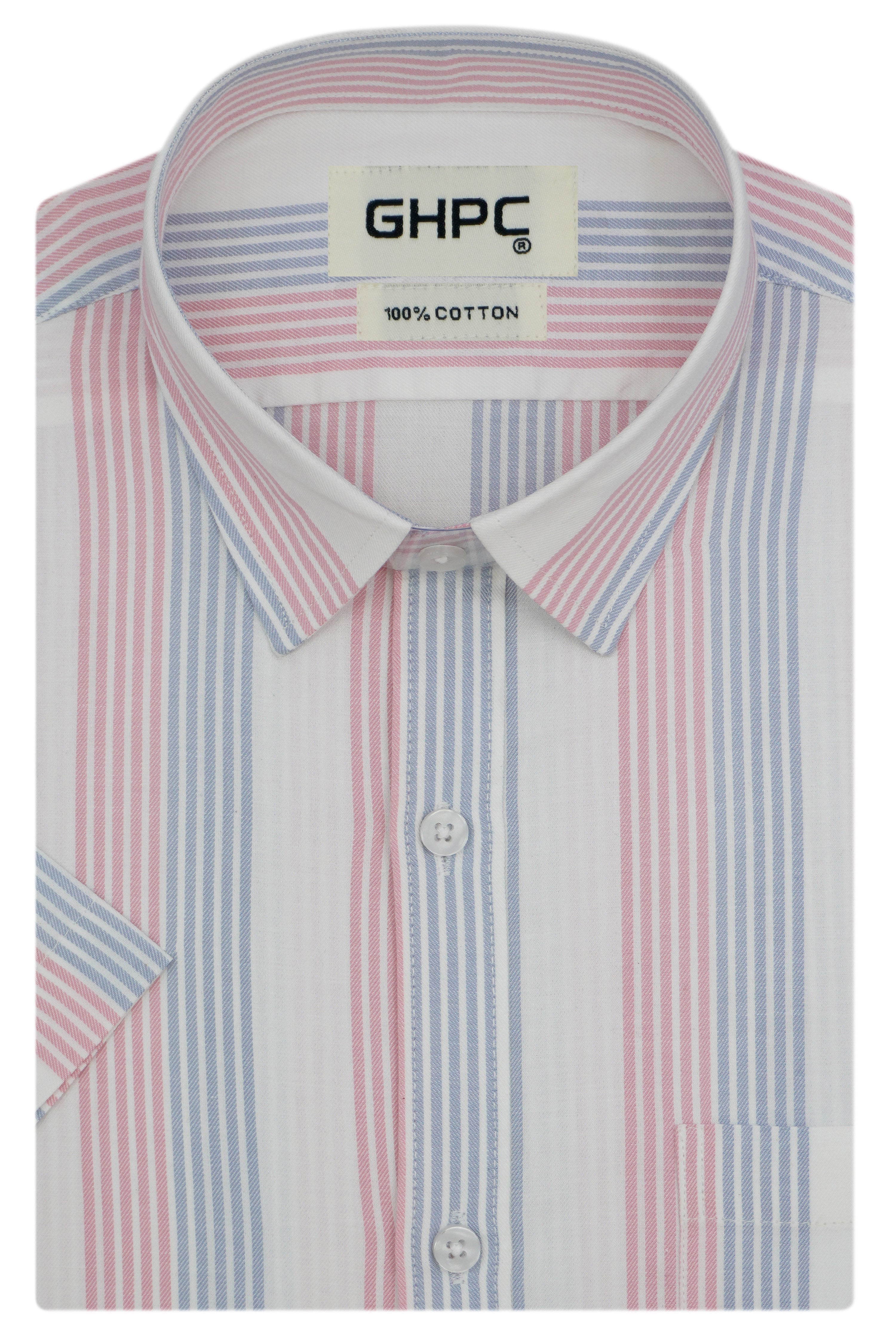 Men's 100% Cotton Striped Half Sleeves Shirt (Pink)