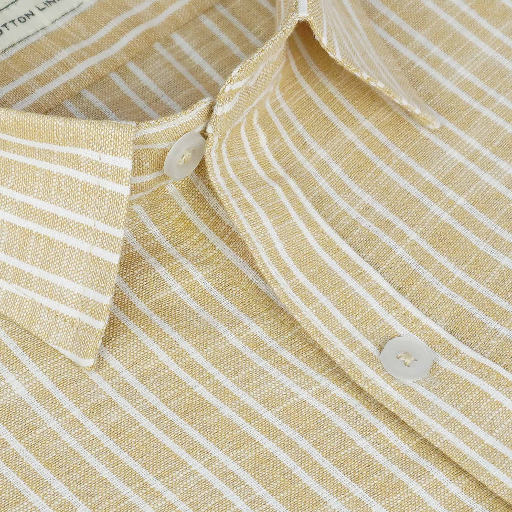 Men's Cotton Linen Striped Half Sleeves Shirt (Light Brown)