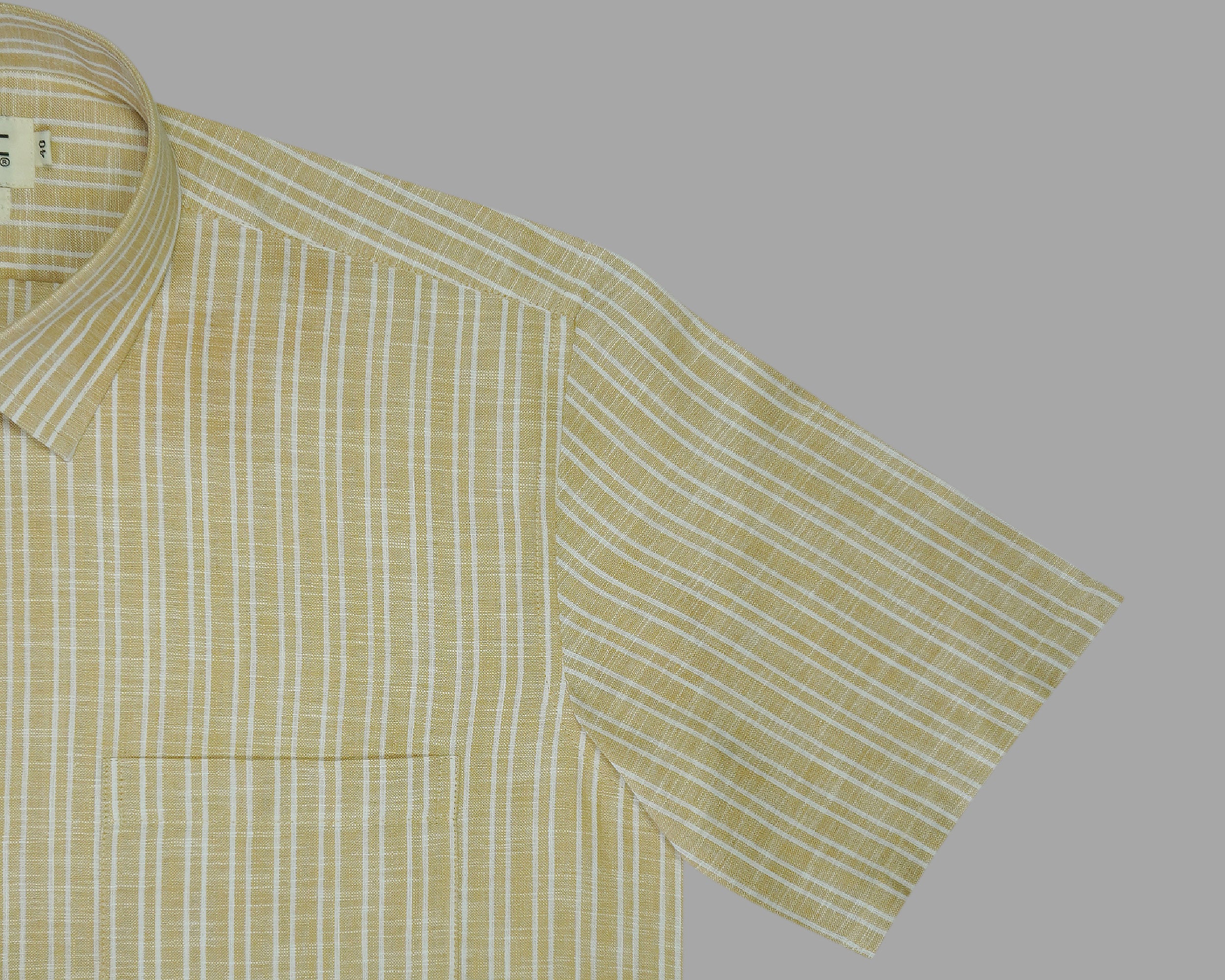 Men's Cotton Linen Striped Half Sleeves Shirt (Light Brown)