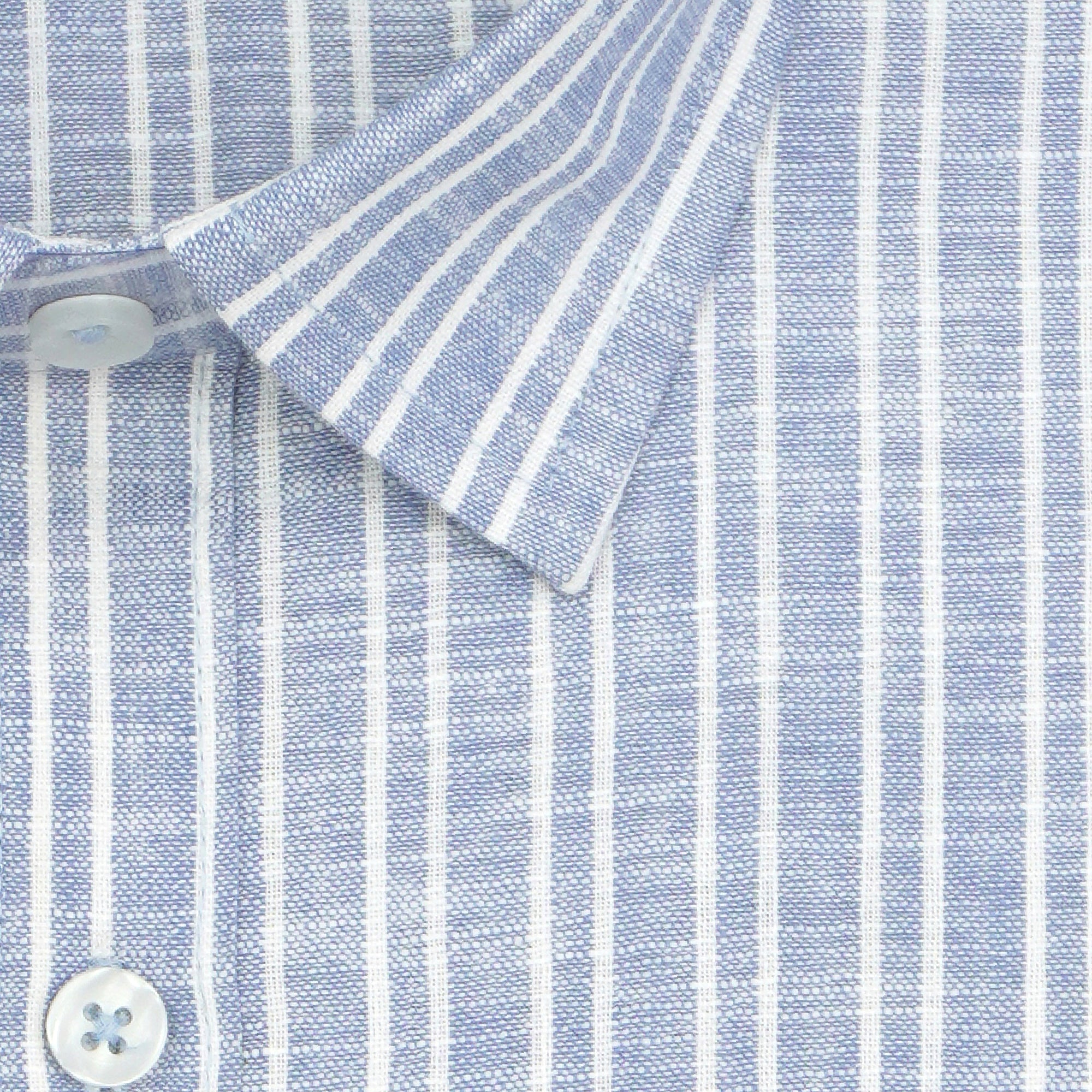 Men's Cotton Linen Striped Half Sleeves Shirt (Blue)