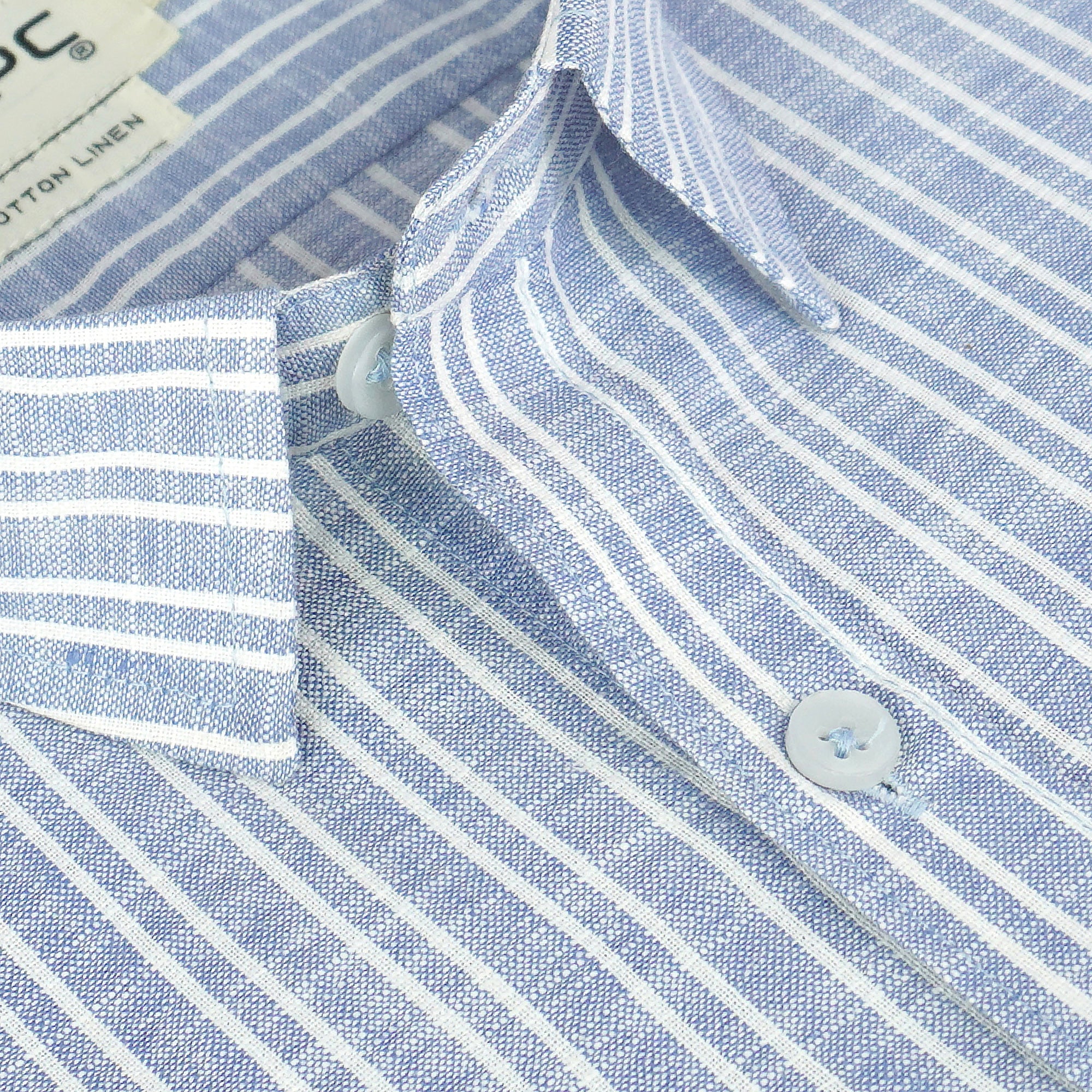 Men's Cotton Linen Striped Half Sleeves Shirt (Blue)