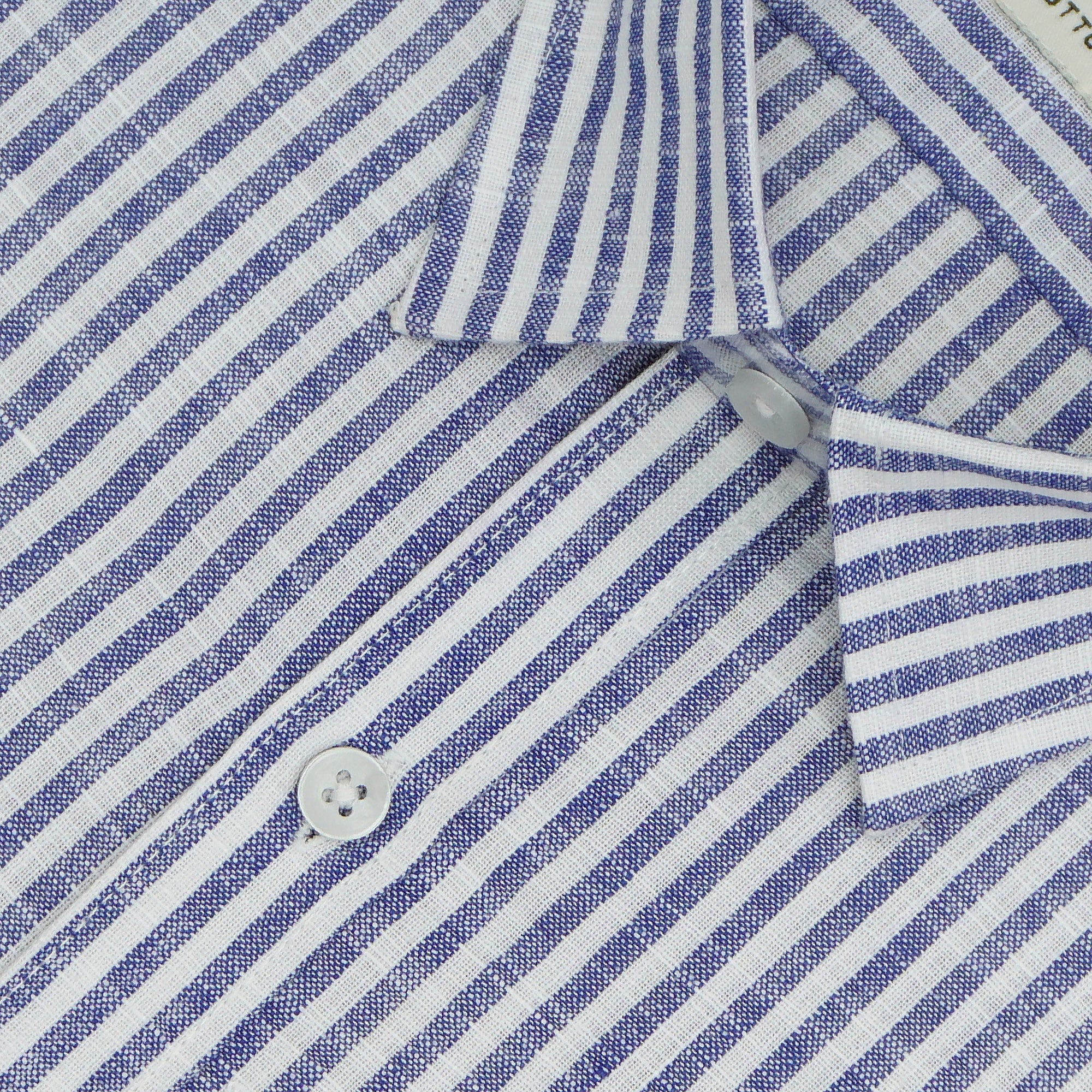 Men's Cotton Linen Striped Half Sleeves Shirt (Blue)