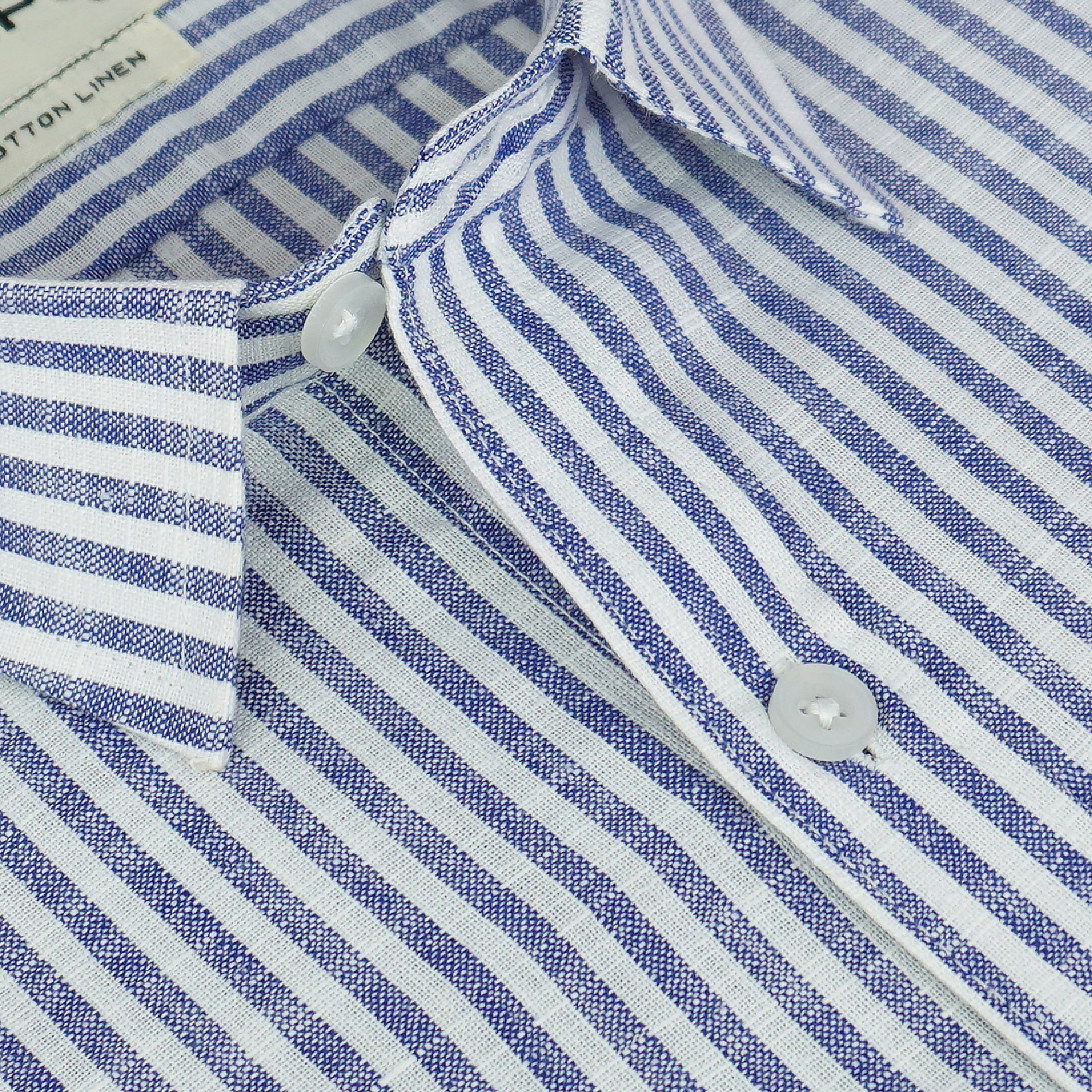 Men's Cotton Linen Striped Half Sleeves Shirt (Blue)