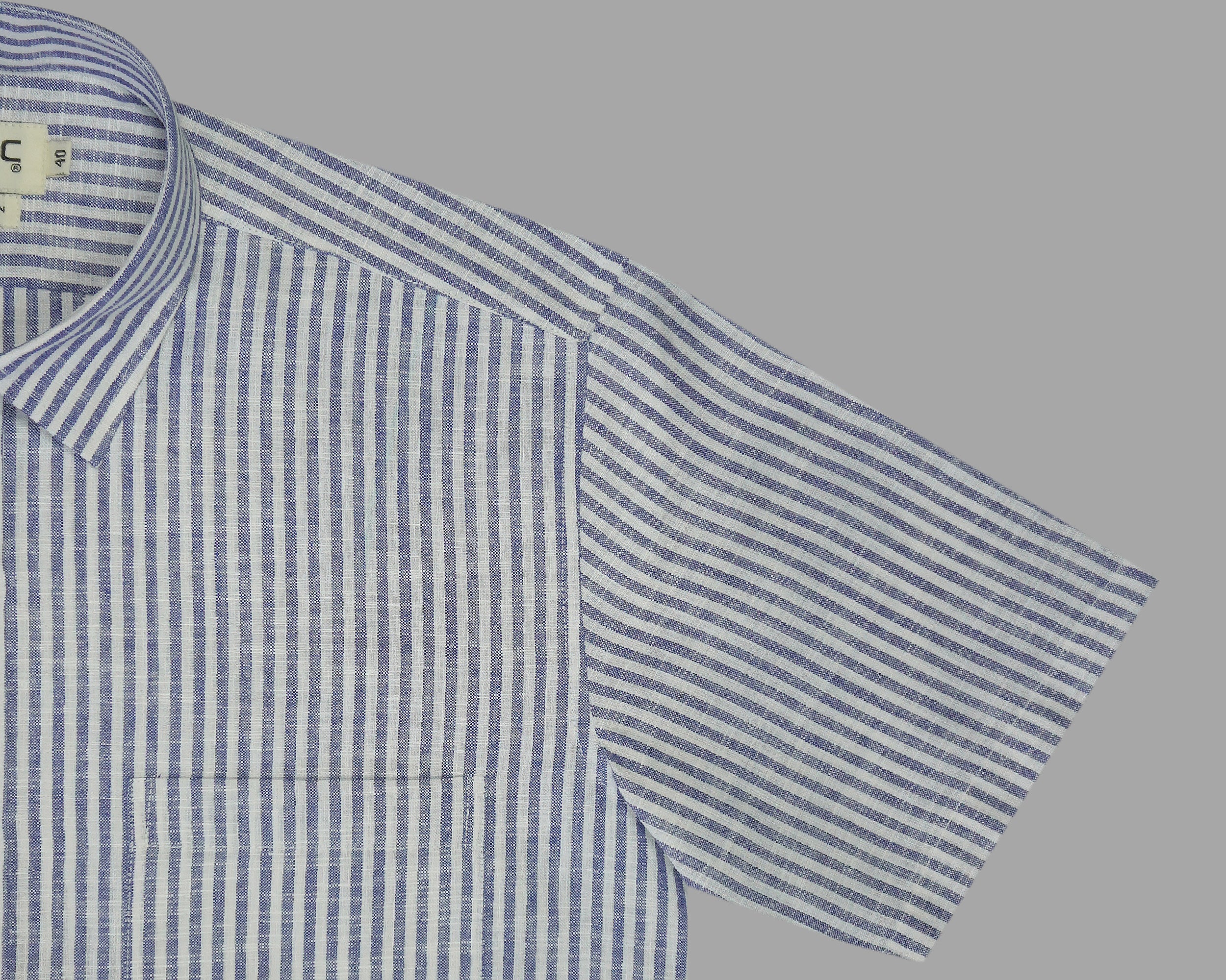 Men's Cotton Linen Striped Half Sleeves Shirt (Blue)