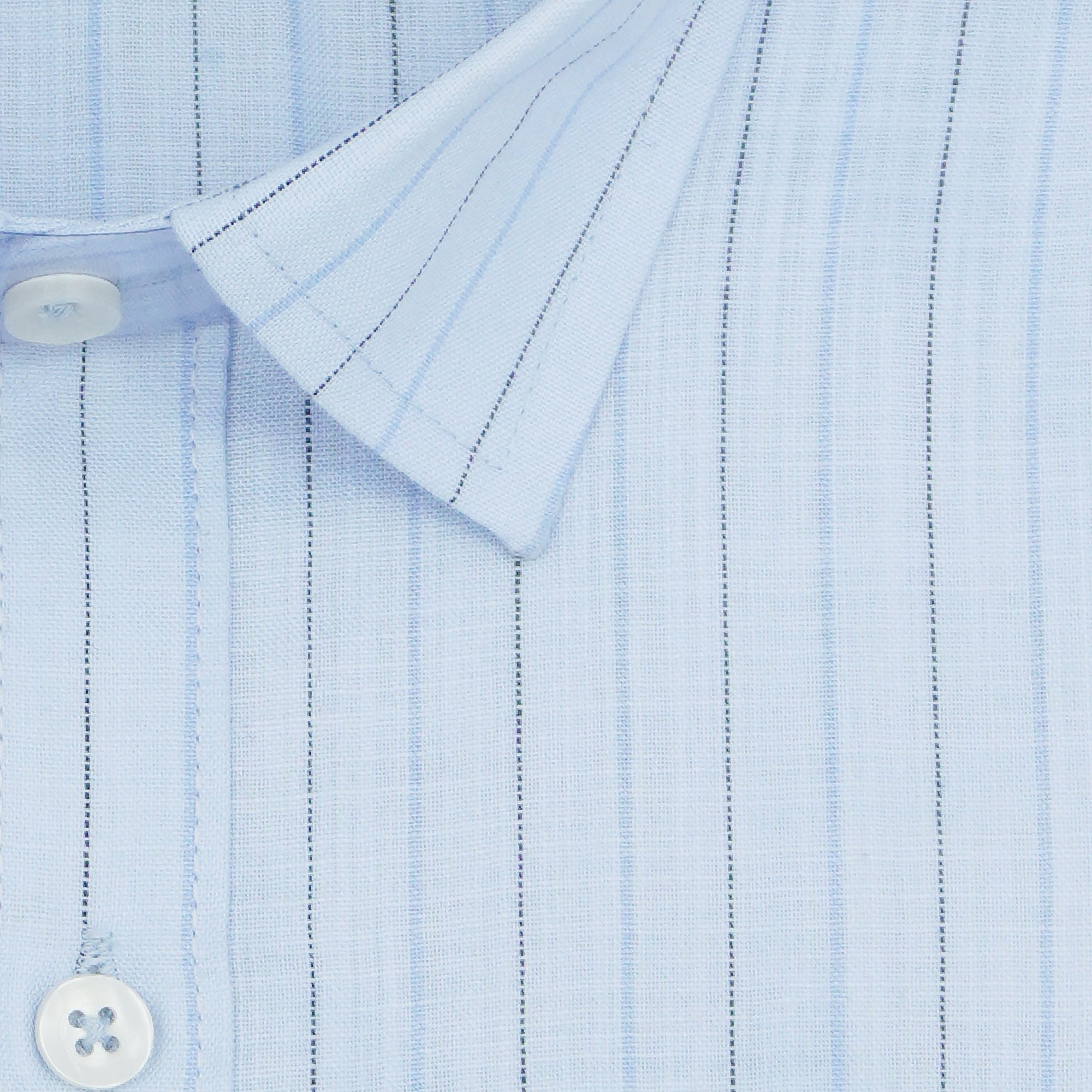 Men's Cotton Linen Striped Half Sleeves Shirt (Sky Blue)