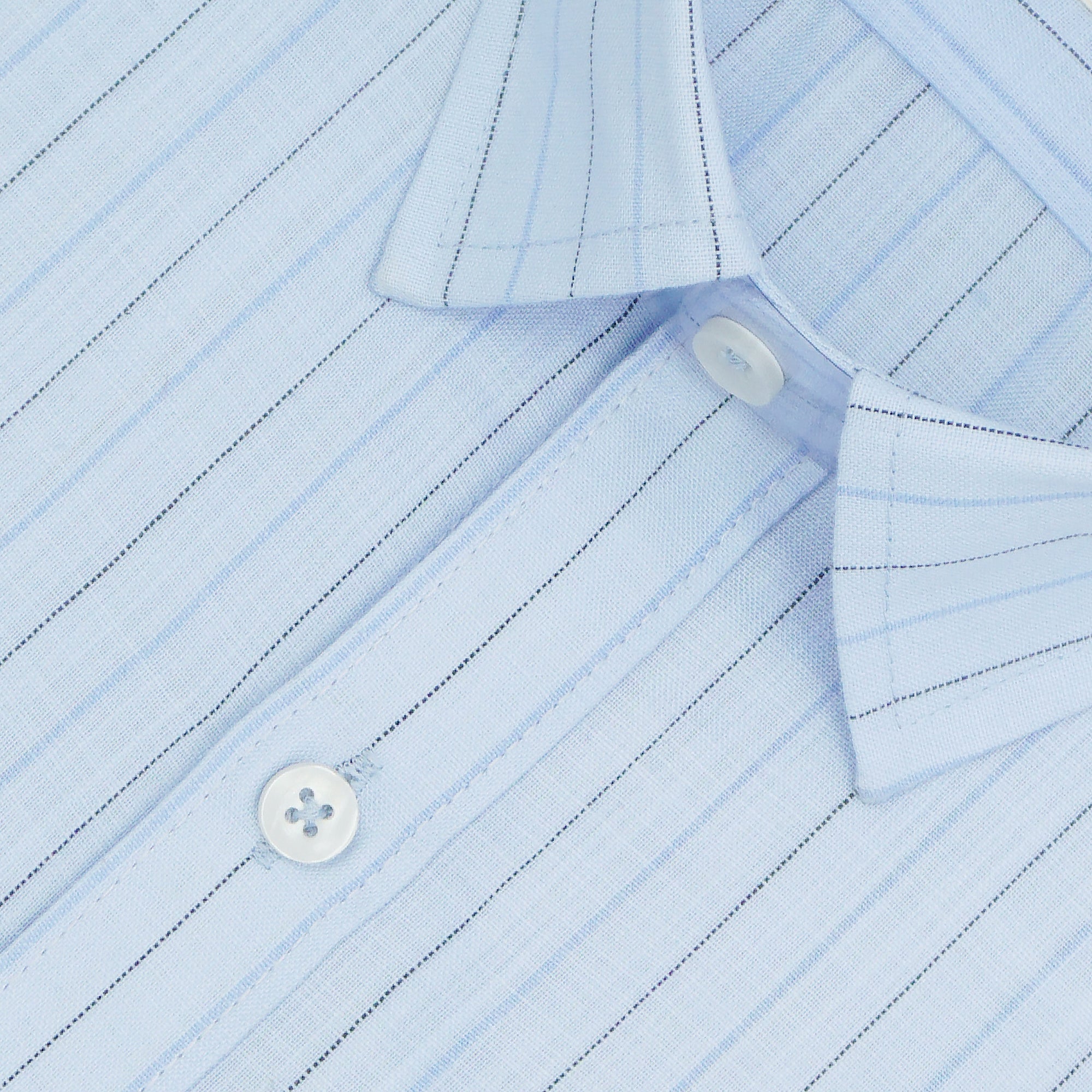 Men's Cotton Linen Striped Half Sleeves Shirt (Sky Blue)