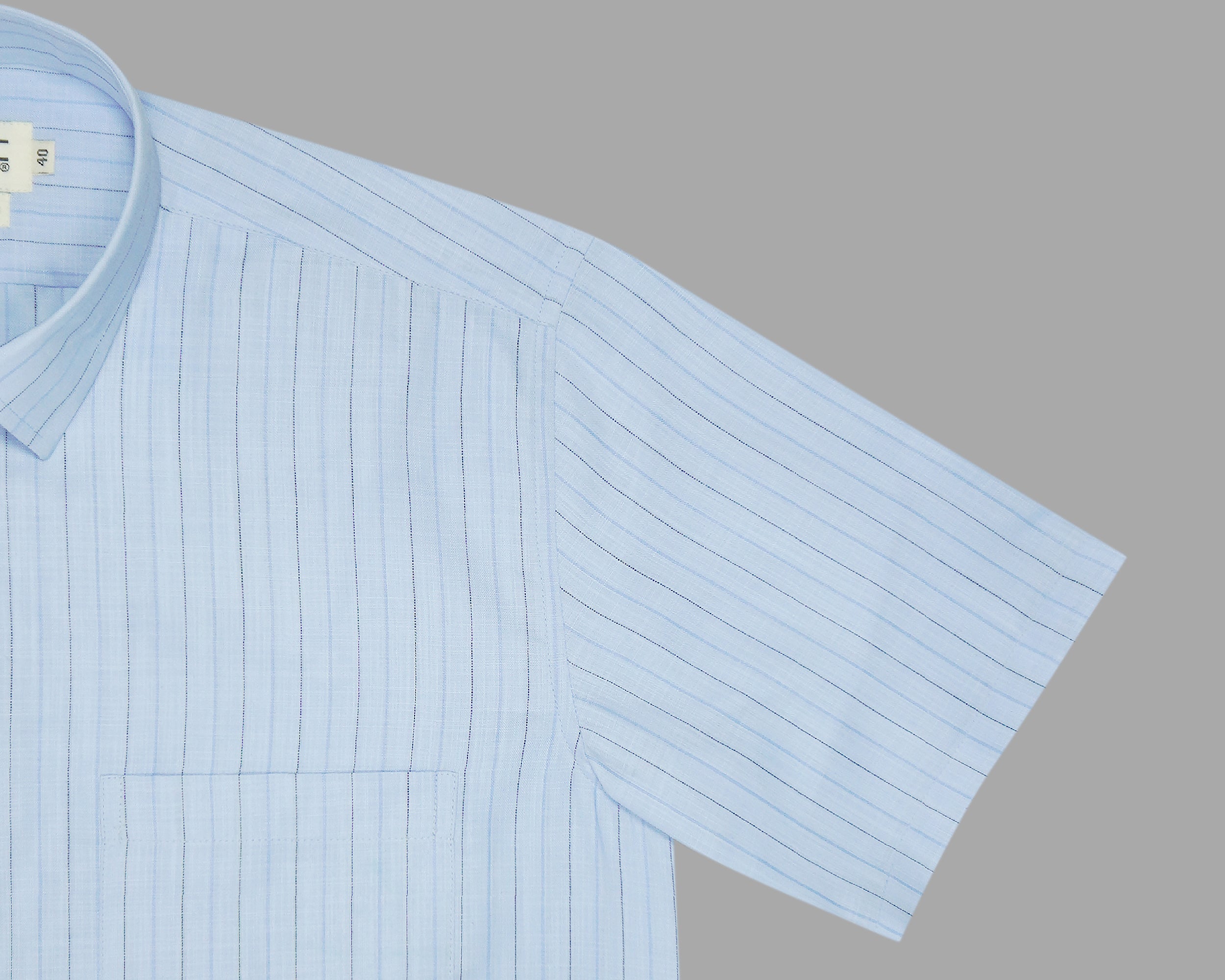 Men's Cotton Linen Striped Half Sleeves Shirt (Sky Blue)