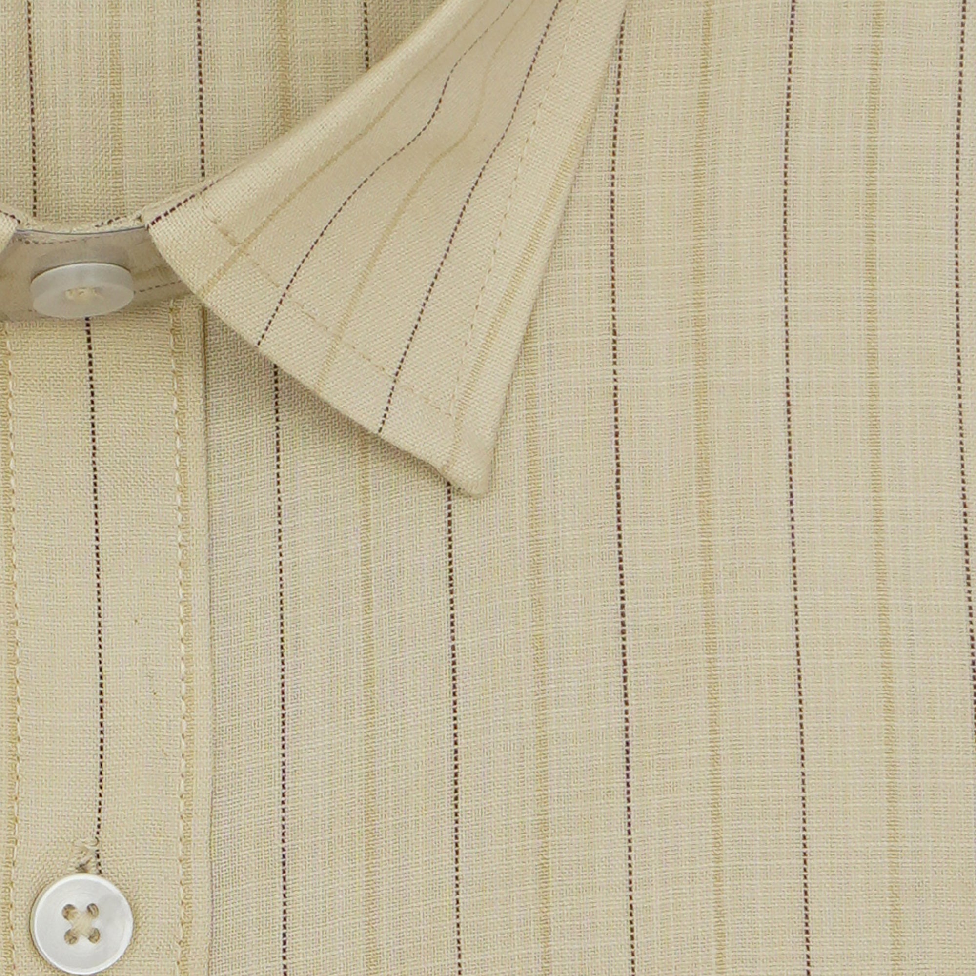 Men's Cotton Linen Striped Half Sleeves Shirt (Beige)