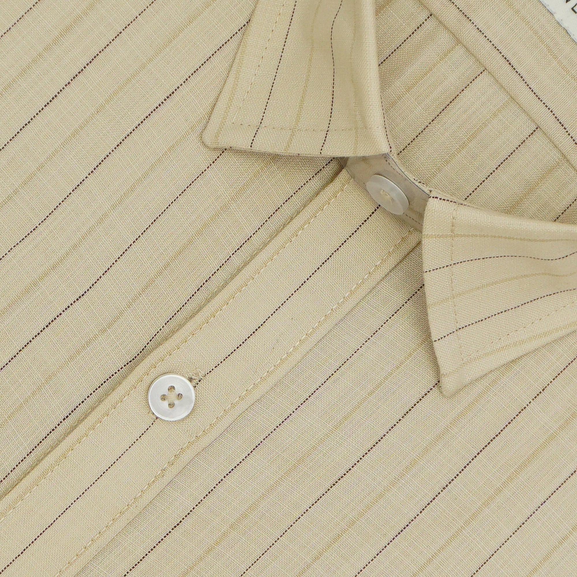 Men's Cotton Linen Striped Half Sleeves Shirt (Beige)