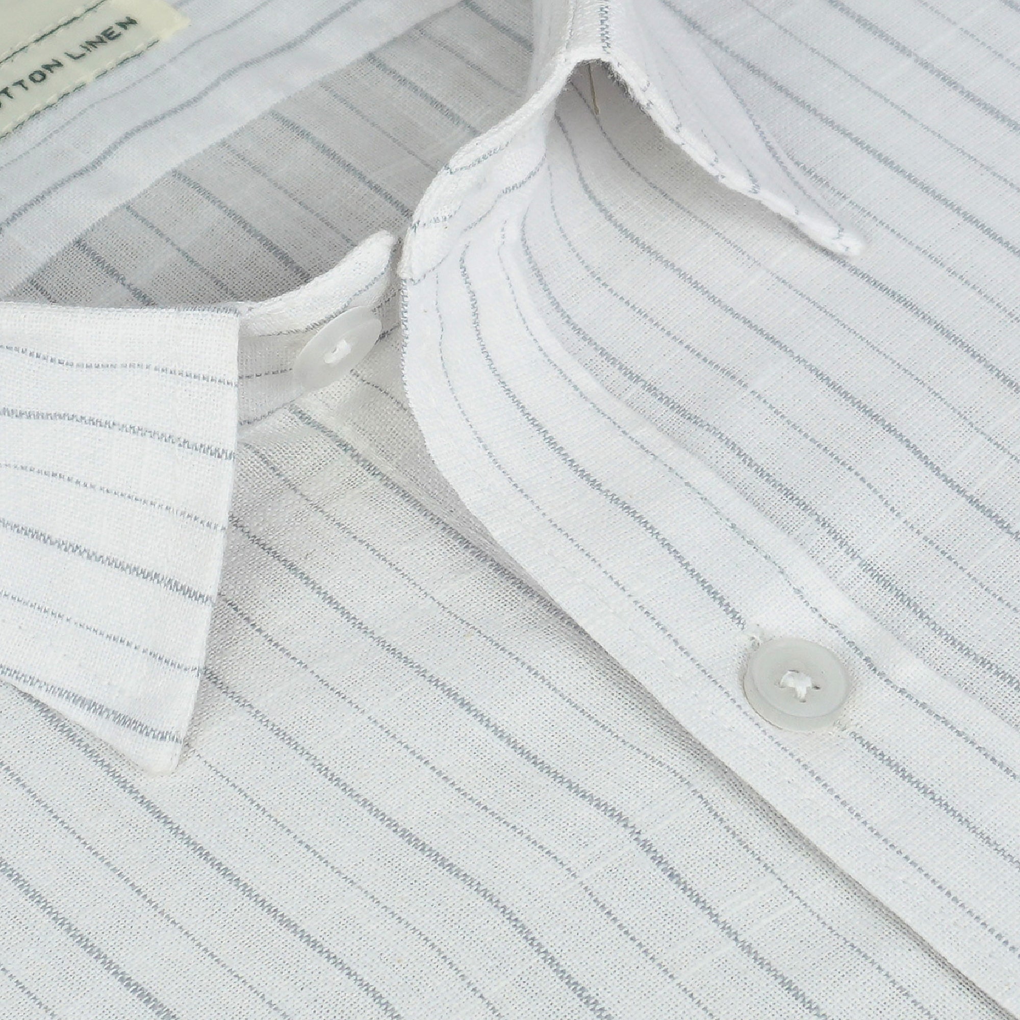 Men's Cotton Linen Striped Half Sleeves Shirt (White)