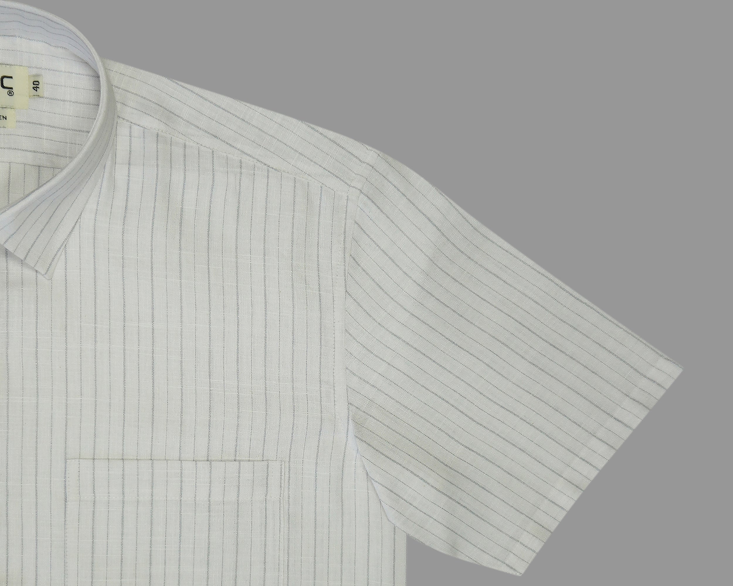 Men's Cotton Linen Striped Half Sleeves Shirt (White)