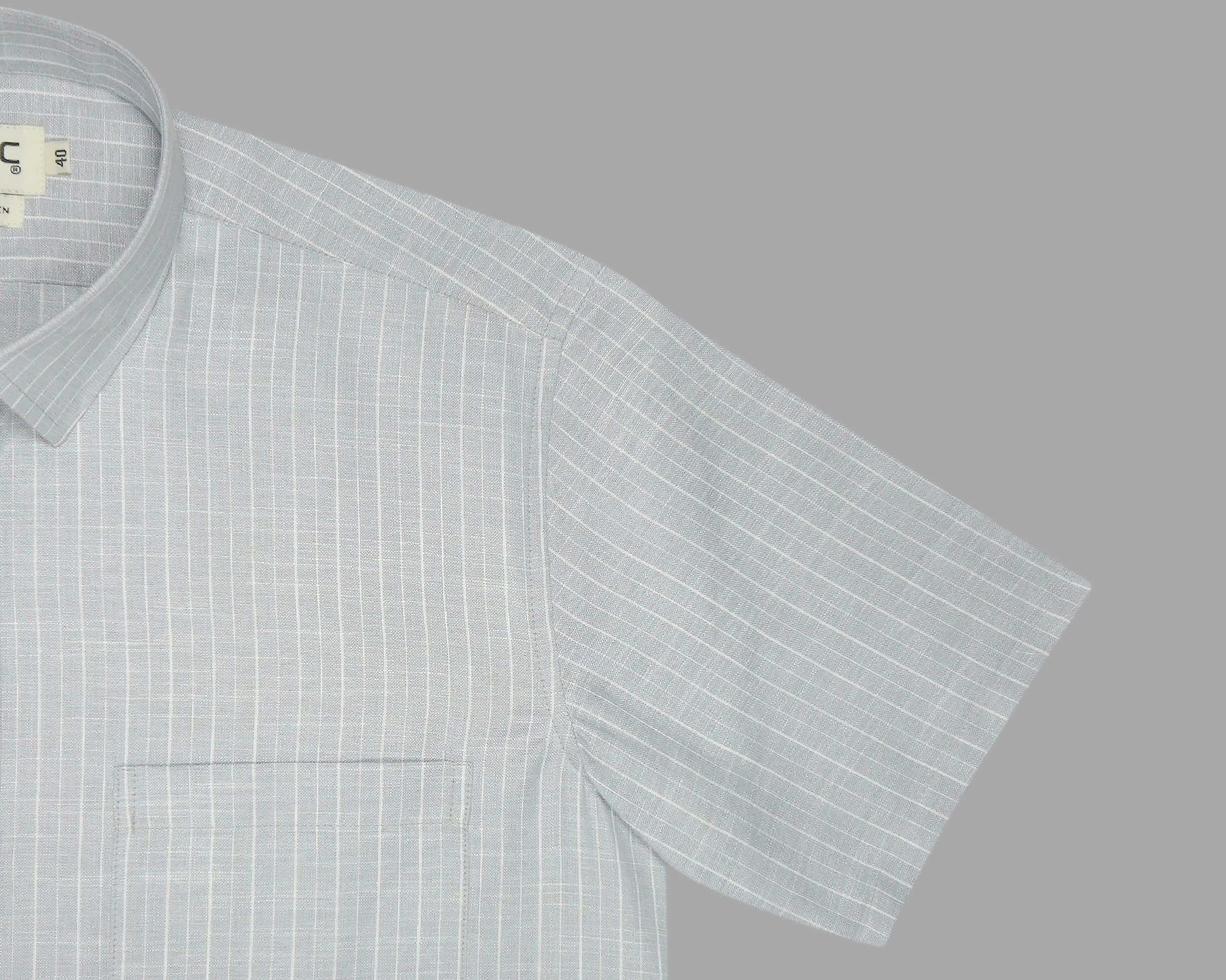 Men's Cotton Linen Striped Half Sleeves Shirt (Grey)