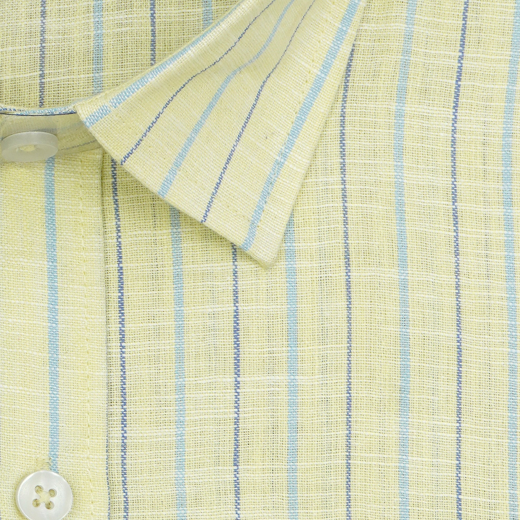 Men's Cotton Linen Striped Half Sleeves Shirt (Sea Green)